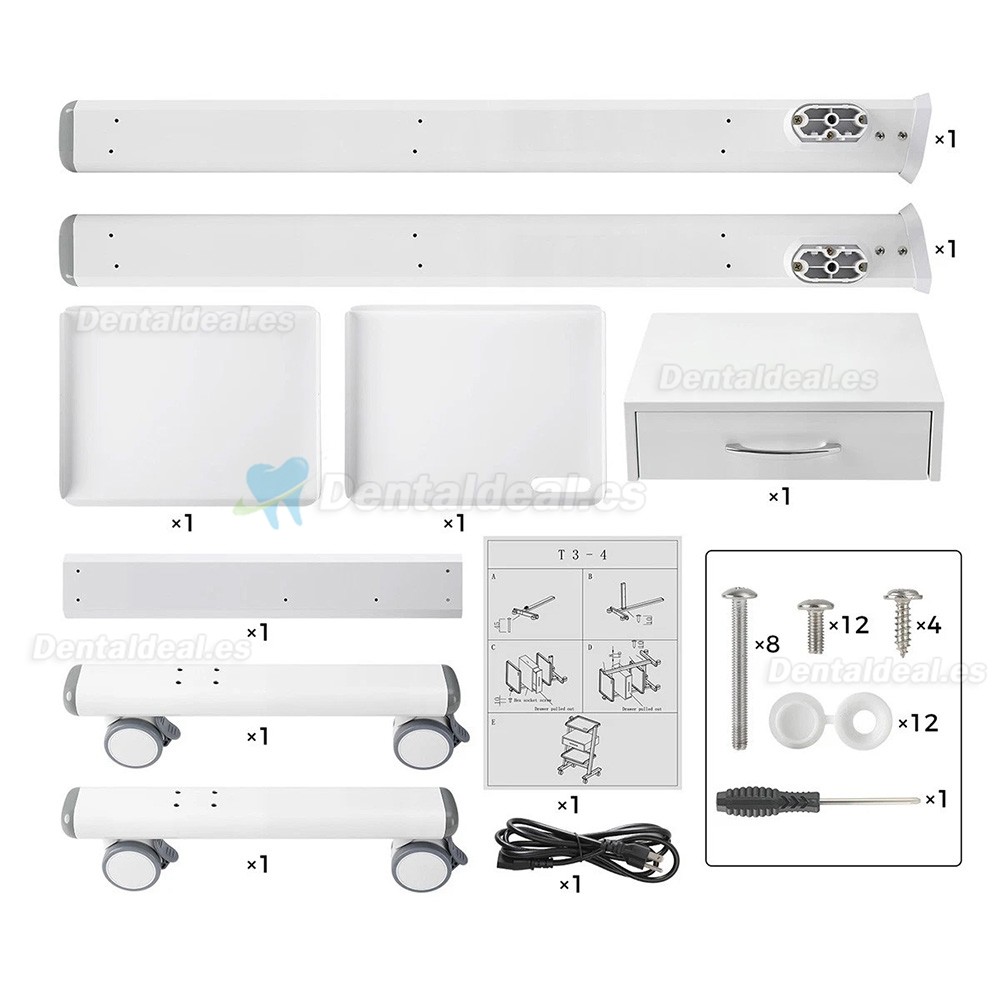 Dentech T3-4 Carro Dental M&oacute;vil de Tres Niveles con Armario de Almacenamiento
